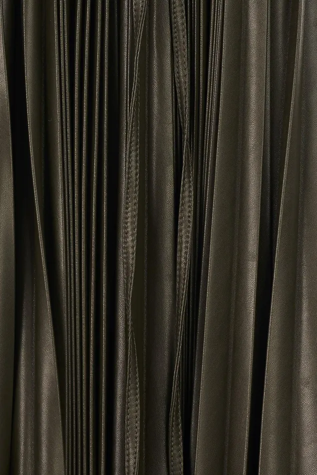 Halston Noah Dress In Pleated Leather Forest Women Midi Dresses Halston Noah Dress In Pleated Leather Forest Women Midi Dresses