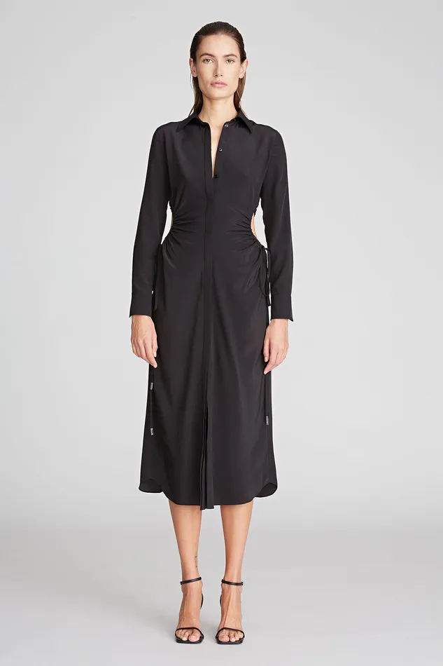 Halston Pat Dress In Crepe De Chine Black Women Midi Dresses