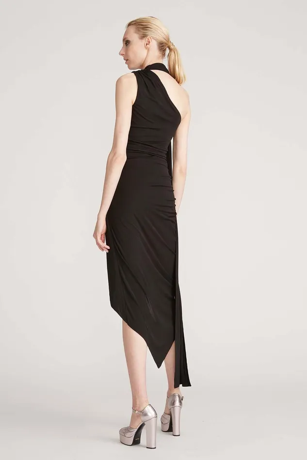 Halston Pia Halter Draped Dress Black Women Black Dresses Halston Pia Halter Draped Dress Black Women Black Dresses
