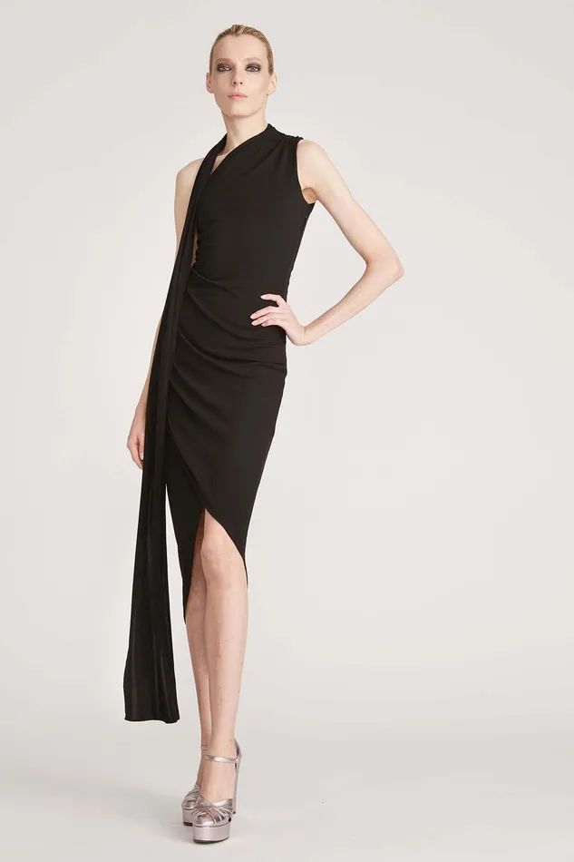 Halston Pia Halter Draped Dress Black Women Black Dresses Halston Pia Halter Draped Dress Black Women Black Dresses