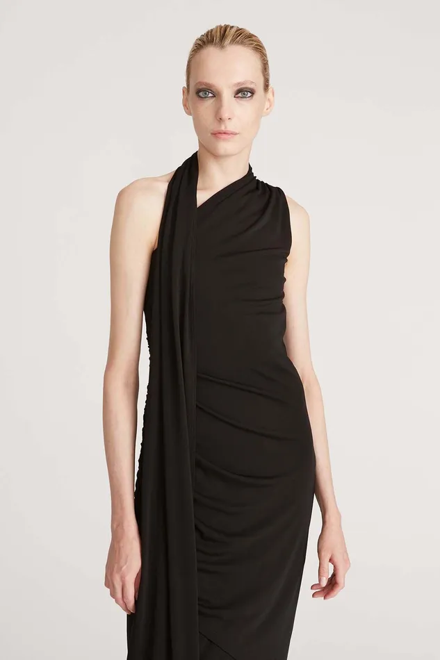 Halston Pia Halter Draped Dress Black Women Black Dresses Halston Pia Halter Draped Dress Black Women Black Dresses