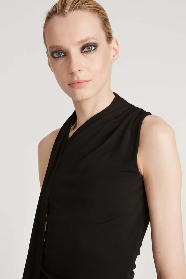 Halston Pia Halter Draped Dress Black Women Black Dresses Halston Pia Halter Draped Dress Black Women Black Dresses