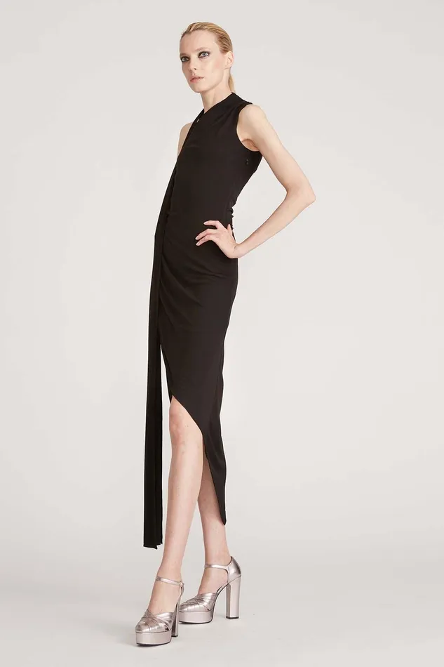 Halston Pia Halter Draped Dress Black Women Black Dresses Halston Pia Halter Draped Dress Black Women Black Dresses