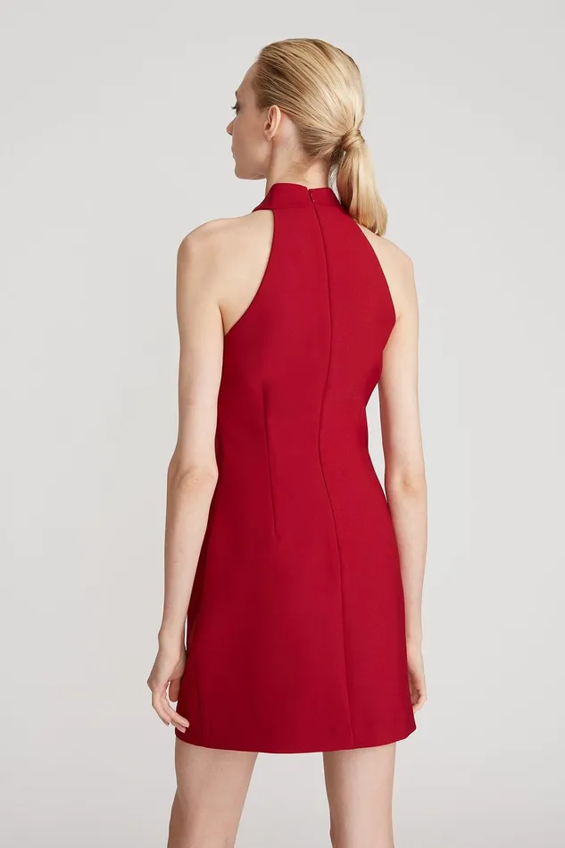 Halston Preston Crepe Halter Dress Merlot Women Mini Dresses Halston Preston Crepe Halter Dress Merlot Women Mini Dresses