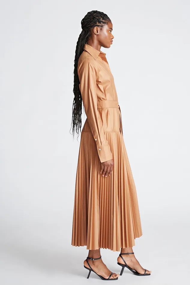 Halston Raina Dress In Cotton Sateen Cedar Women Midi Dresses