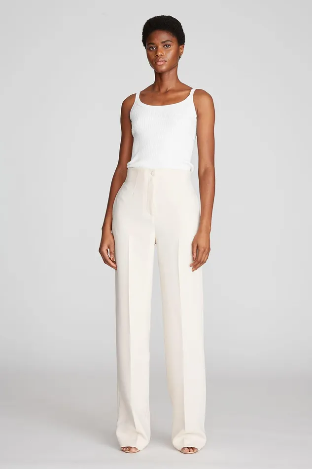 Halston Reed Trouser In Stretch Crepe Buff Women Bottoms