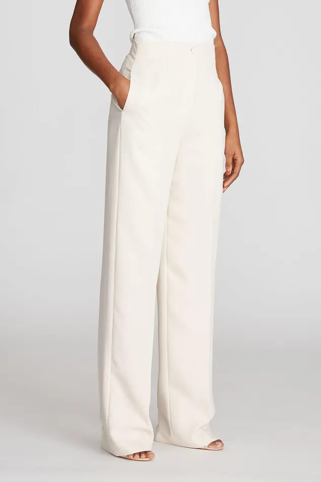 Halston Reed Trouser In Stretch Crepe Buff Women Bottoms Halston Reed Trouser In Stretch Crepe Buff Women Bottoms