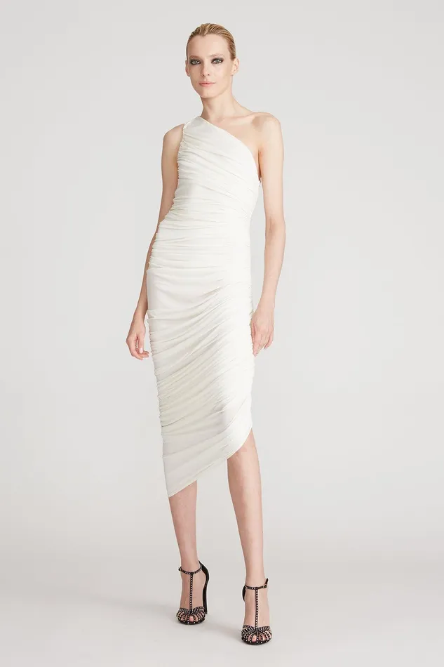 Halston Reia One Shoulder Dress Chalk Chalk Women Cocktail Dresses