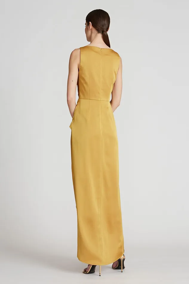 Halston Reilly Satin Twist Dress Gold Women Cocktail Dresses Halston Reilly Satin Twist Dress Gold Women Cocktail Dresses