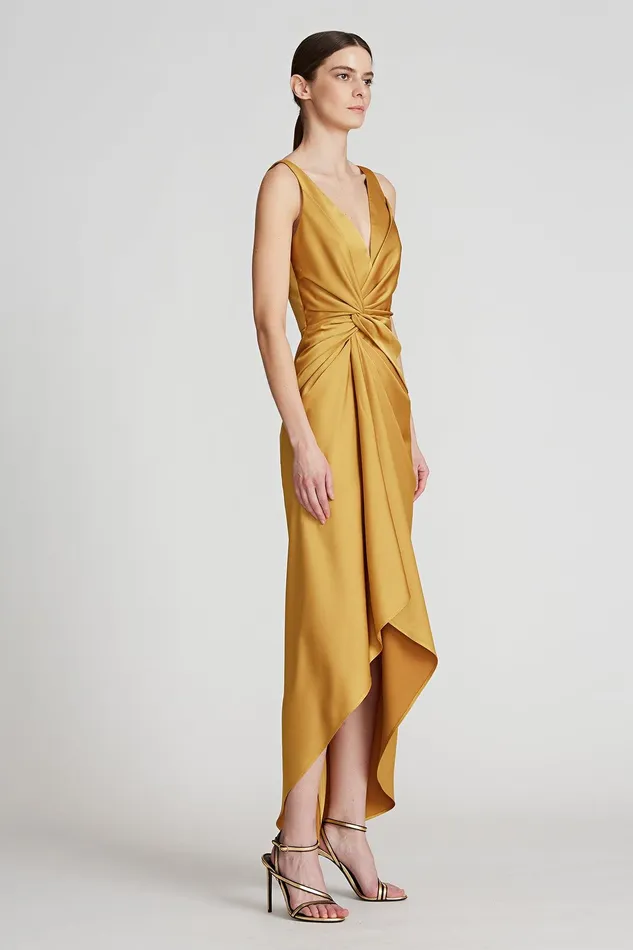 Halston Reilly Satin Twist Dress Gold Women Cocktail Dresses Halston Reilly Satin Twist Dress Gold Women Cocktail Dresses