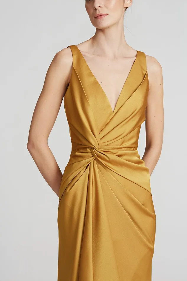 Halston Reilly Satin Twist Dress Gold Women Cocktail Dresses Halston Reilly Satin Twist Dress Gold Women Cocktail Dresses