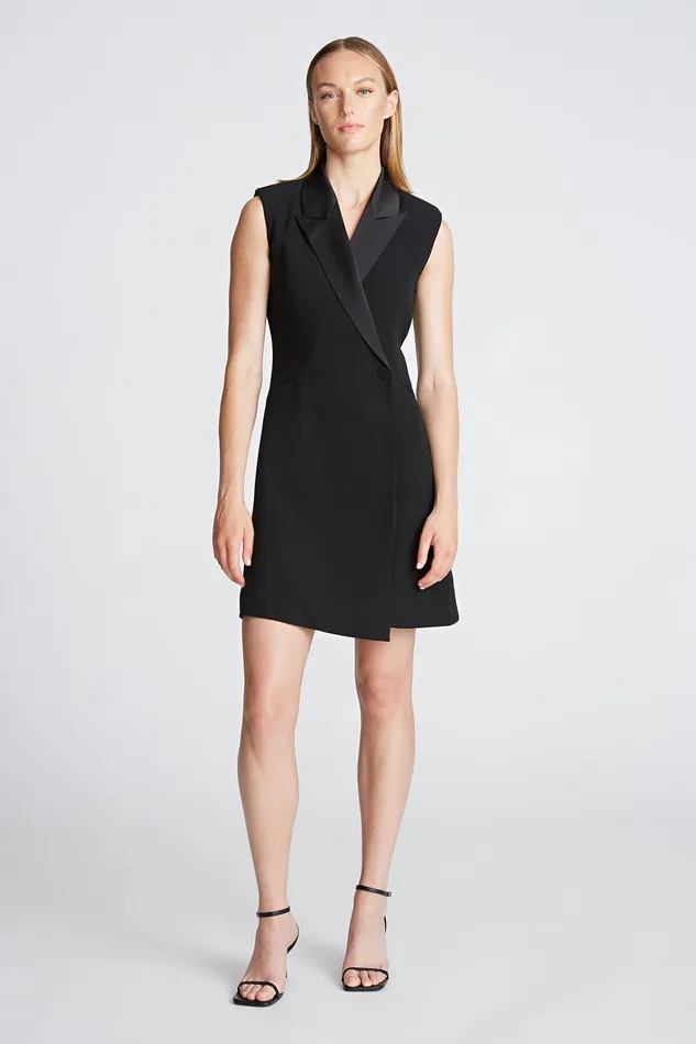 Halston Rianne Dress In CrepeSatin Black Women Mini Dresses