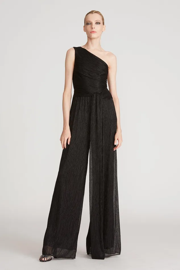 Halston Romee Crinkle Jersey Jumpsuit Black Women Jumpsuits