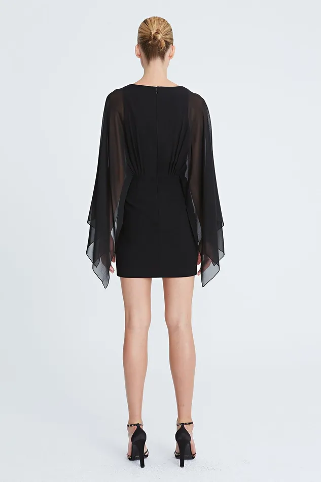 Halston Rylee Crepe Caftan Sleeve Mini Black Women Cocktail Dresses Halston Rylee Crepe Caftan Sleeve Mini Black Women Cocktail Dresses