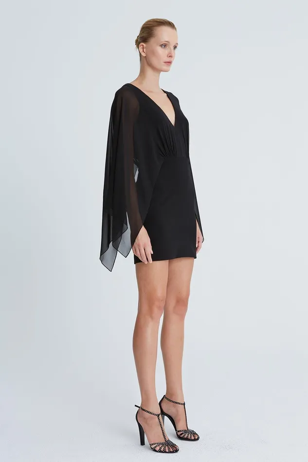 Halston Rylee Crepe Caftan Sleeve Mini Black Women Cocktail Dresses Halston Rylee Crepe Caftan Sleeve Mini Black Women Cocktail Dresses