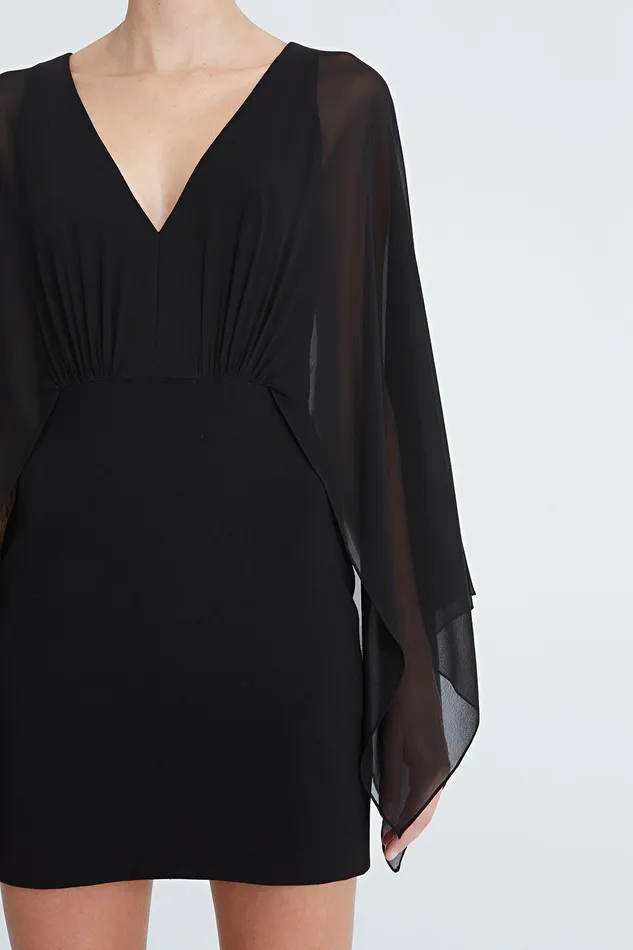 Halston Rylee Crepe Caftan Sleeve Mini Black Women Cocktail Dresses Halston Rylee Crepe Caftan Sleeve Mini Black Women Cocktail Dresses