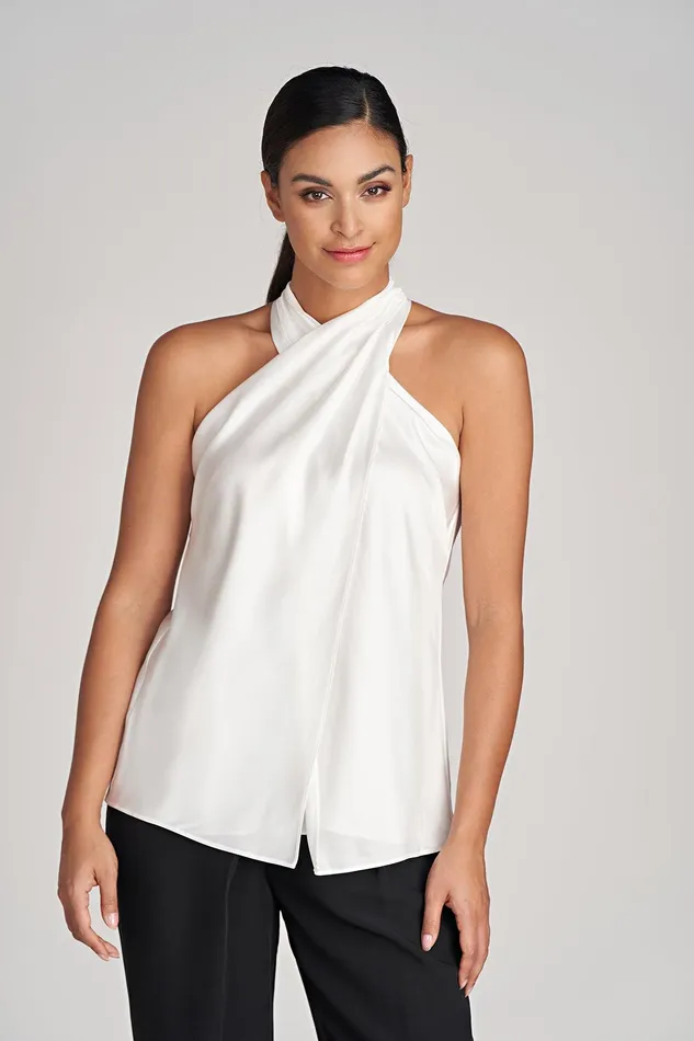Halston Samira Top In Charmeuse Chalk Women Tops