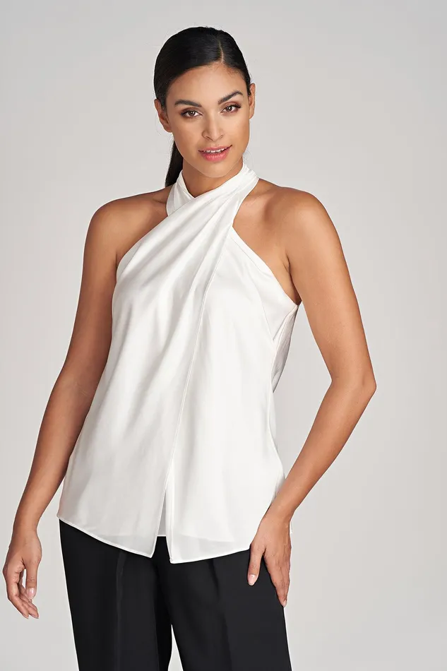 Halston Samira Top In Charmeuse Chalk Women Tops Halston Samira Top In Charmeuse Chalk Women Tops