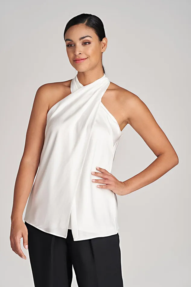 Halston Samira Top In Charmeuse Chalk Women Tops Halston Samira Top In Charmeuse Chalk Women Tops