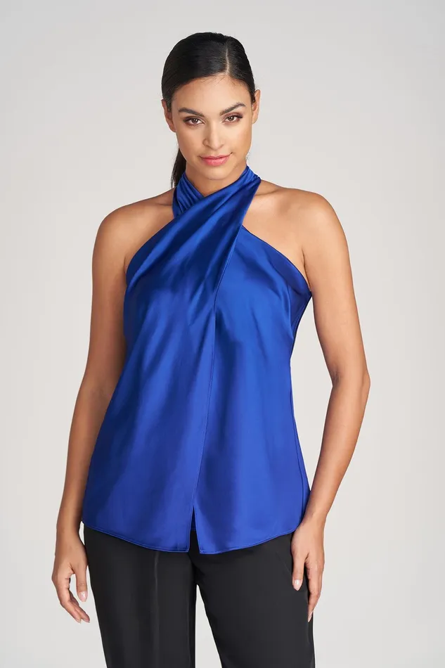 Halston Samira Top In Charmeuse Lapis Women Tops