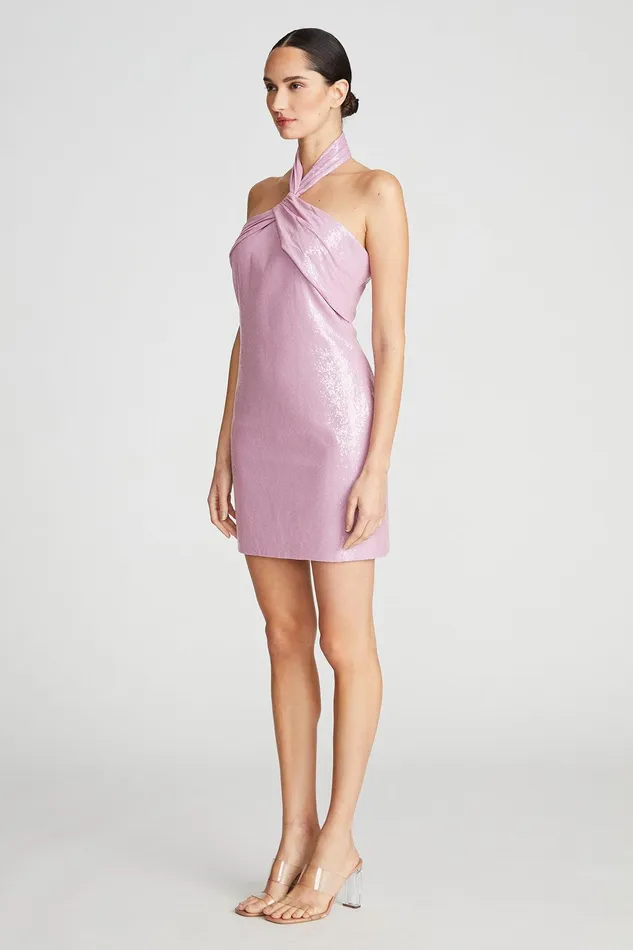 Halston Sarena Dress In Stretch Sequin Wisteria Women Mini Dresses Halston Sarena Dress In Stretch Sequin Wisteria Women Mini Dresses