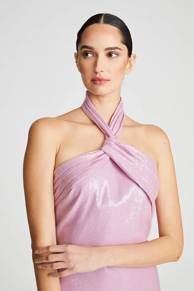 Halston Sarena Dress In Stretch Sequin Wisteria Women Mini Dresses Halston Sarena Dress In Stretch Sequin Wisteria Women Mini Dresses
