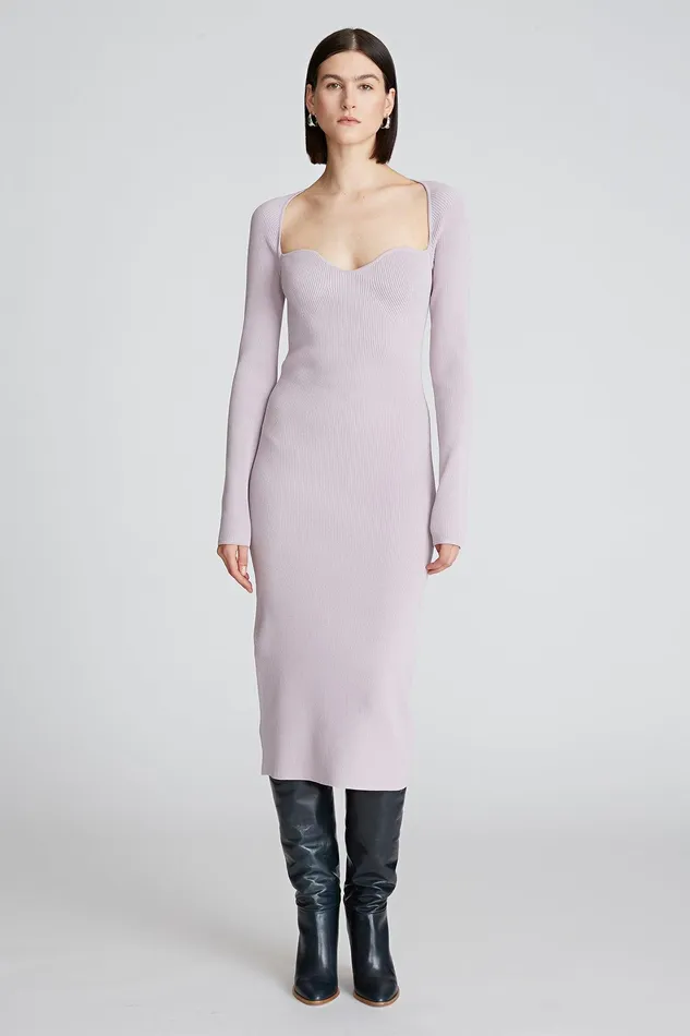 Halston Sawyer Dress In Matte Viscose Light Plum Women Midi Dresses
