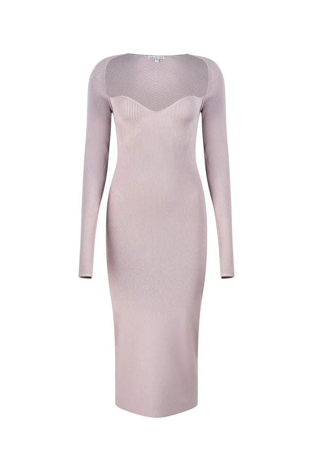 Halston Sawyer Dress In Matte Viscose Light Plum Women Midi Dresses Halston Sawyer Dress In Matte Viscose Light Plum Women Midi Dresses