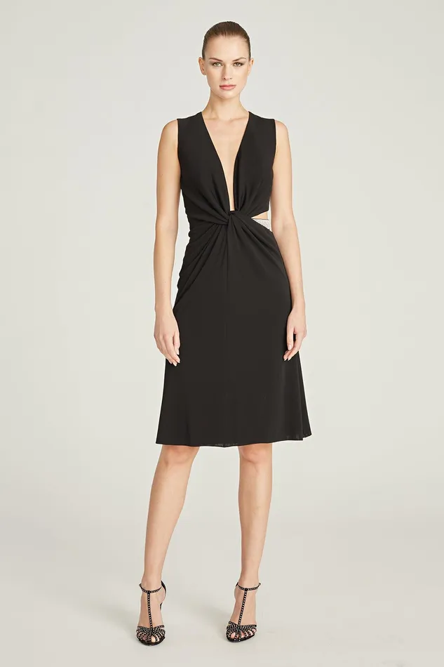 Halston Selena Jersey Crystal Cocktail Black Women Black Dresses