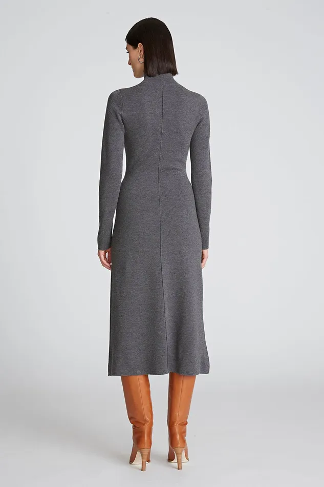 Halston Shelby Dress In Merino Wool Dark Grey Women Midi Dresses Halston Shelby Dress In Merino Wool Dark Grey Women Midi Dresses