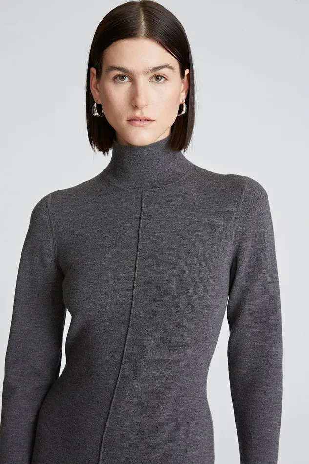 Halston Shelby Dress In Merino Wool Dark Grey Women Midi Dresses Halston Shelby Dress In Merino Wool Dark Grey Women Midi Dresses