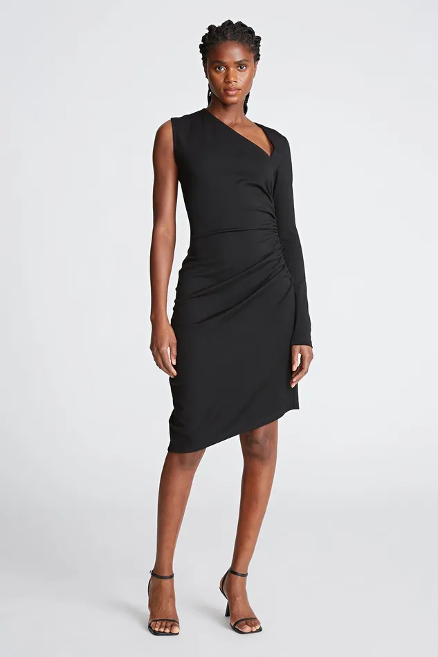 Halston Skyler Dress In Knit Suiting Black Women Black Dresses