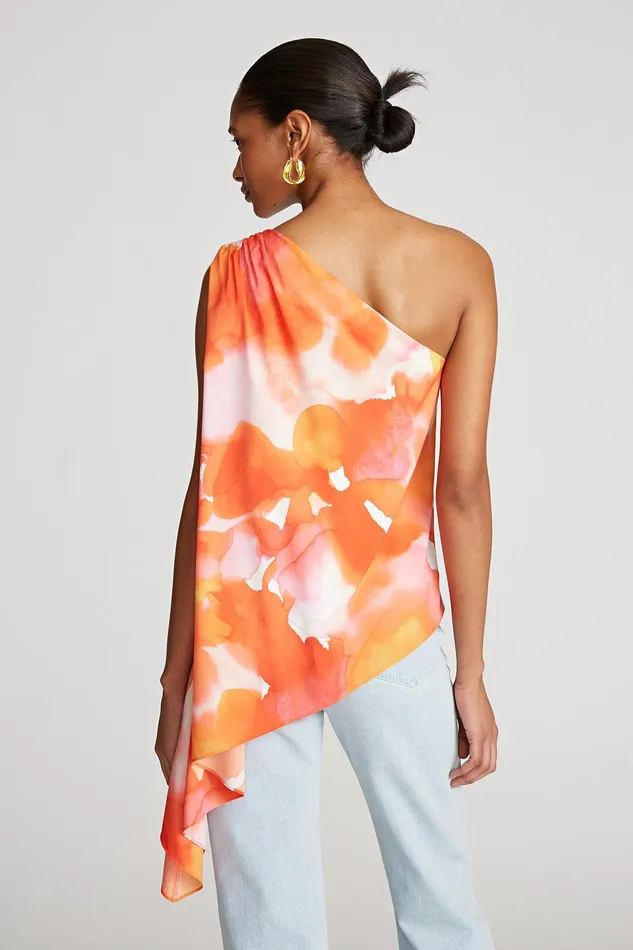 Halston Steffi Top In Crepe De Chine Sunset Watercolor Print Women Tops Halston Steffi Top In Crepe De Chine Sunset Watercolor Print Women Tops