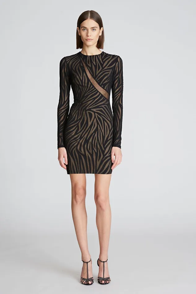 Halston Tatum Dress In Zebra Burnout Black Women Mini Dresses