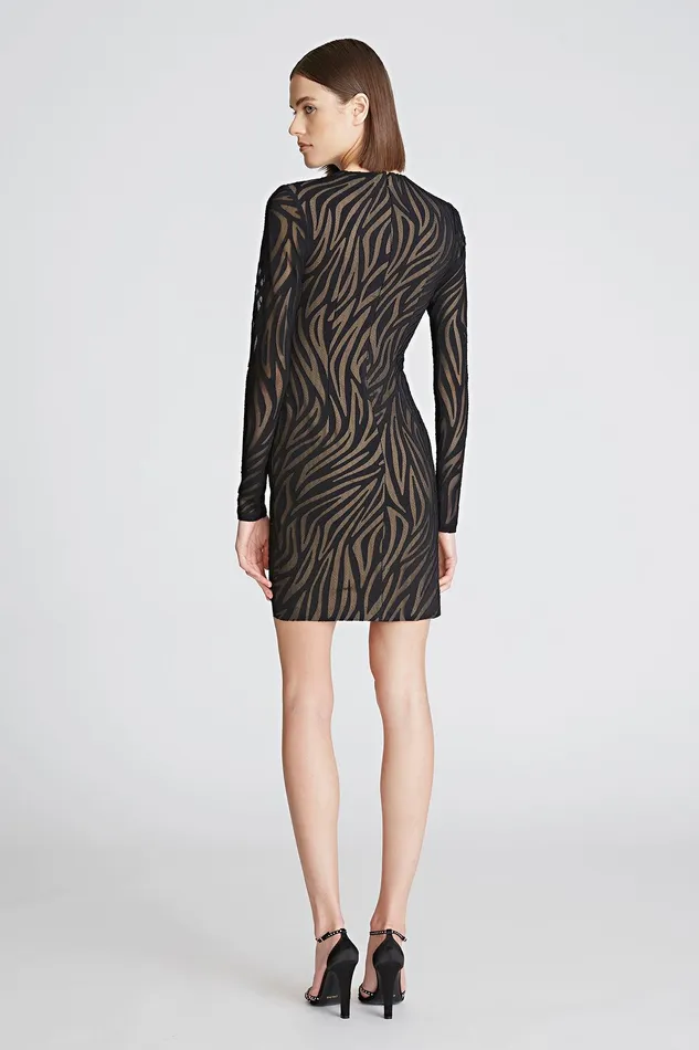 Halston Tatum Dress In Zebra Burnout Black Women Mini Dresses