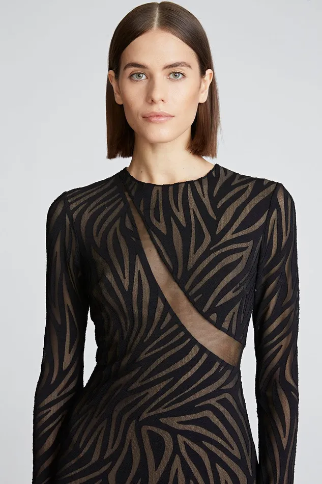 Halston Tatum Dress In Zebra Burnout Black Women Mini Dresses