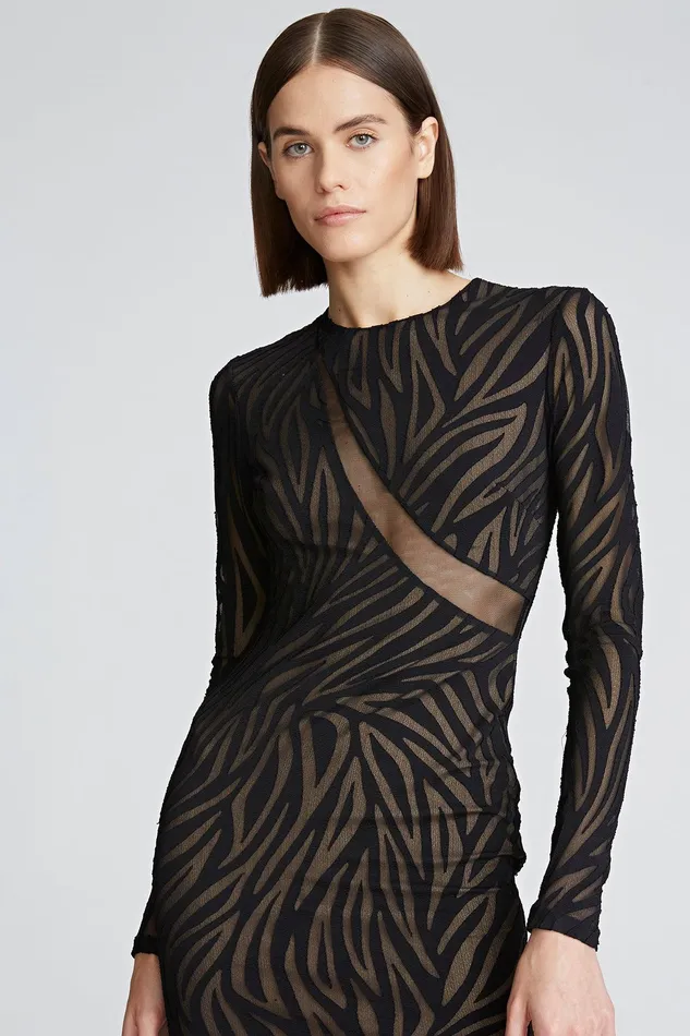 Halston Tatum Dress In Zebra Burnout Black Women Mini Dresses