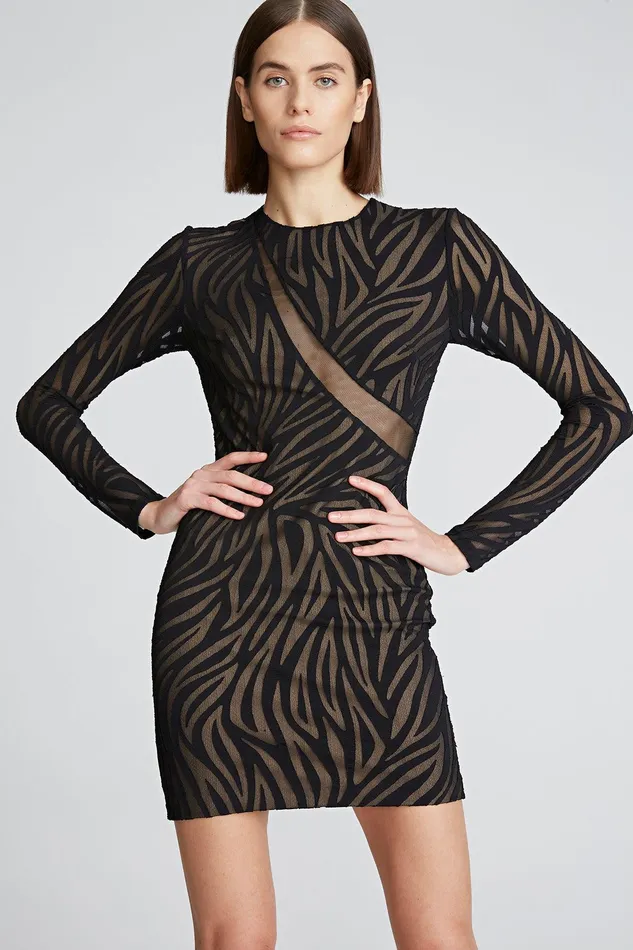Halston Tatum Dress In Zebra Burnout Black Women Mini Dresses