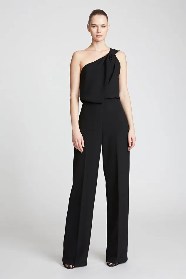 Halston Tess Jumpsuit In Stretch Crepe Black Women Jumpsuits