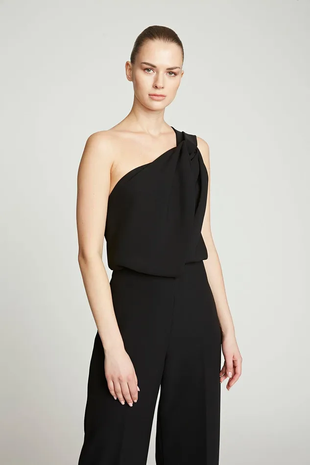 Halston Tess Jumpsuit In Stretch Crepe Black Women Jumpsuits Halston Tess Jumpsuit In Stretch Crepe Black Women Jumpsuits