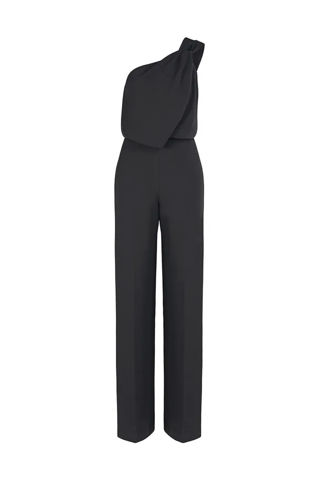 Halston Tess Jumpsuit In Stretch Crepe Black Women Jumpsuits Halston Tess Jumpsuit In Stretch Crepe Black Women Jumpsuits