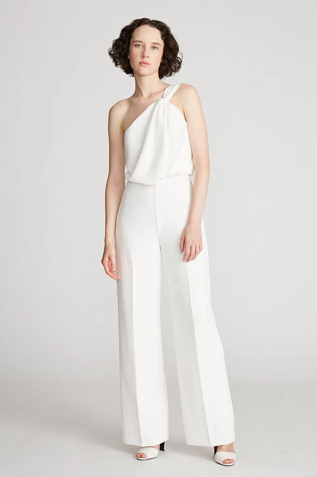 Halston Tess Jumpsuit In Stretch Crepe Chalk Women Jumpsuits