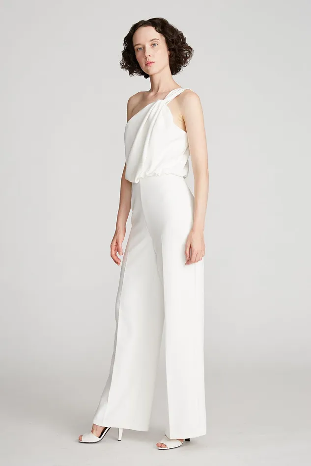 Halston Tess Jumpsuit In Stretch Crepe Chalk Women Jumpsuits Halston Tess Jumpsuit In Stretch Crepe Chalk Women Jumpsuits