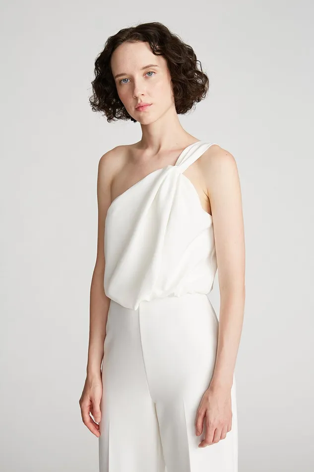 Halston Tess Jumpsuit In Stretch Crepe Chalk Women Jumpsuits Halston Tess Jumpsuit In Stretch Crepe Chalk Women Jumpsuits