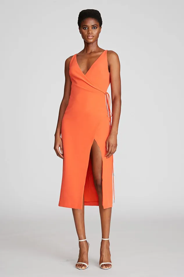 Halston Thea Dress In Stretch Crepe Flame Women Cocktail Dresses