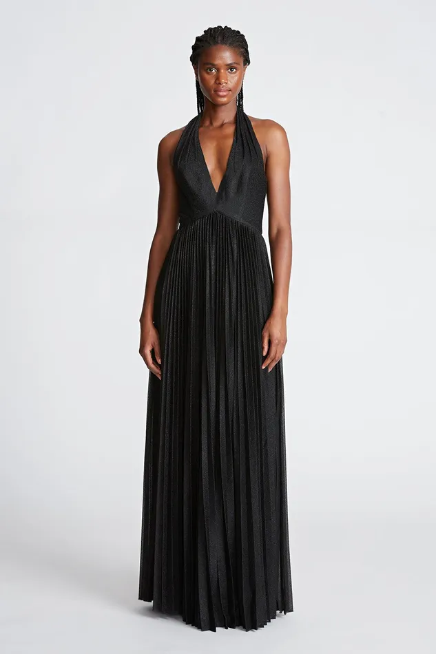 Halston Tiffany Gown In Shimmer Jersey Black Women Black Dresses