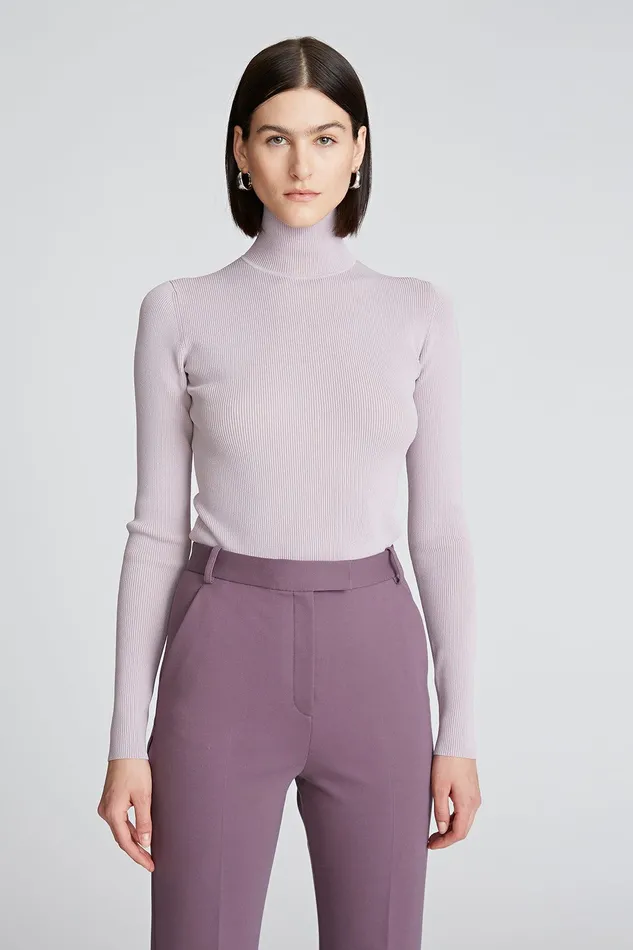 Halston Ty Turtleneck In Matte Viscose Light Plum Women Tops