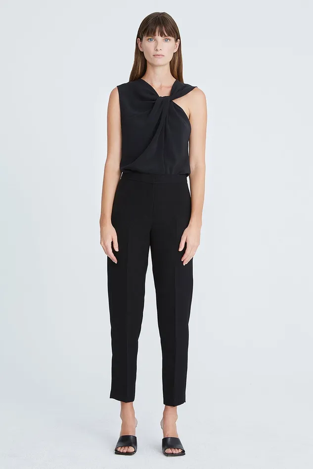 Halston Valencia Crepe Twist Top Black Women Tops