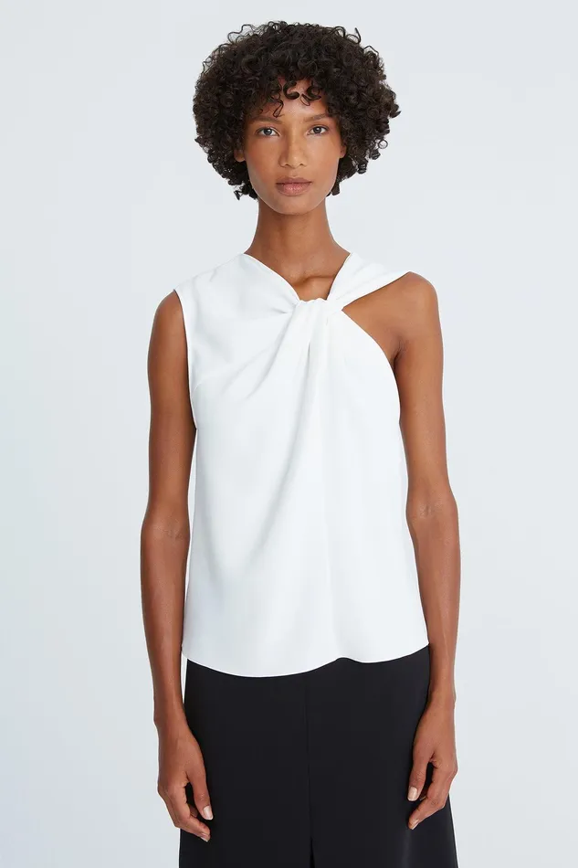 Halston Valencia Crepe Twist Top Chalk Women Tops