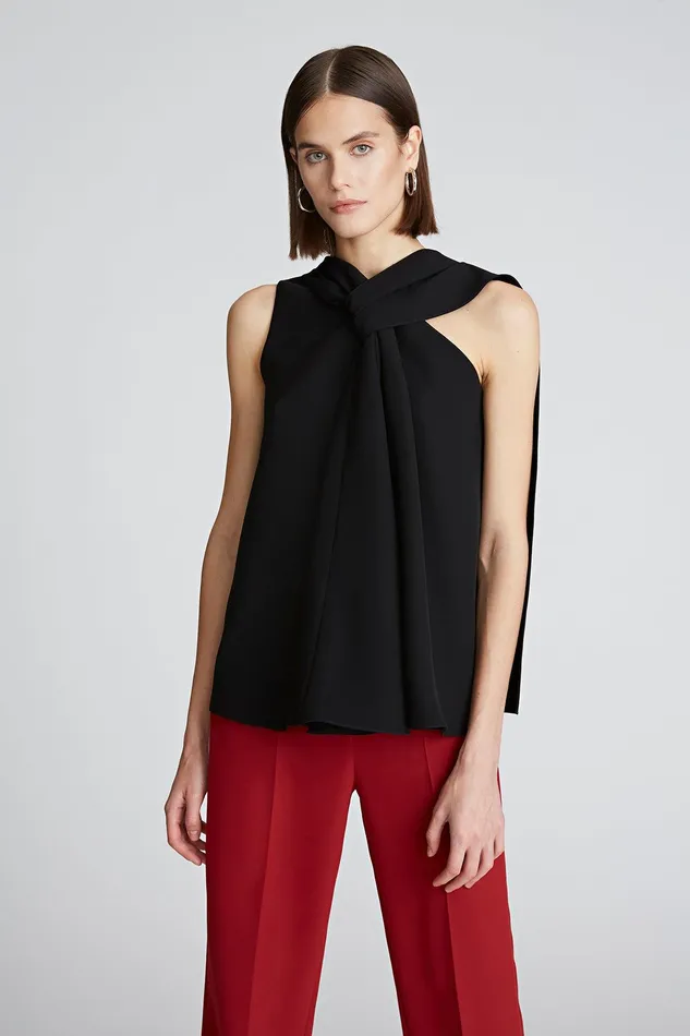 Halston Weslee Top In Stretch Crepe Black Women Tops
